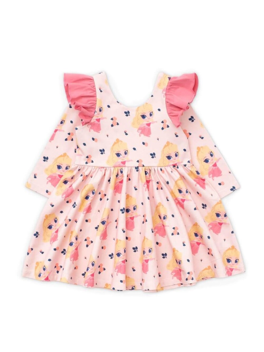 Monica and Andy Disney Aurora Girls Double Ruffle Let's Dance Print Dress